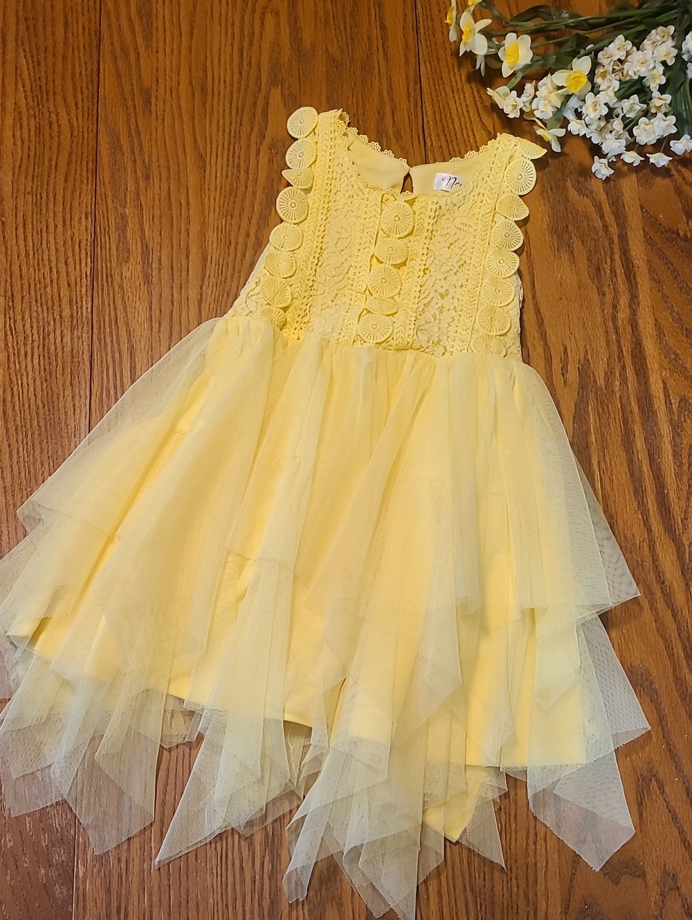 Nannette Sunny Yellow Tulle Crochet Party Dress